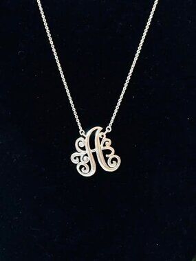 N48 - Monogram “A” Necklace Silver Tone Rhodium Plated 16” Initial Pendant IBB
